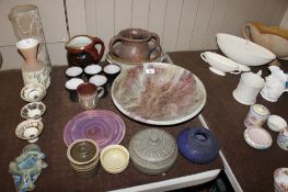 A quantity of various Studio Pottery and stoneware to include vases, mugs, jugs, jar and cover etc.