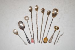 A collection of silver spoons, 55.5gms; a silver spoon with polished stone terminal, 39gms total