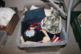 A box containing various ladies scarves and hand bags to include Armani, Richard Allen etc.