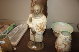 A Bernard Rooke pottery figure of a knight in armour, 43cm high