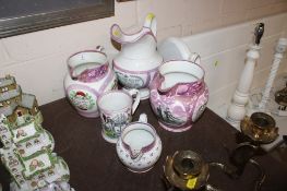 A collection of Sunderland lustre ware jugs including 'Mariners Arms', 'Lifeboat' and other examples