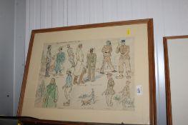 John Fuller, watercolour study 'Recreation' Pows German 1943, signed and dated