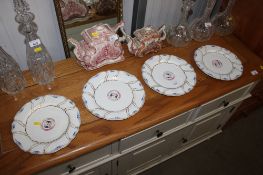 Four Derby antique porcelain plates having gilt panels and central armorial crest for 'Pax in