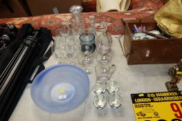 A Portmeirion coloured glass bowl; Babycham glasses; decanter and stopper etc.