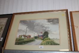 Roger Hammond, framed and glazed watercolour study depicting Framsden Mill