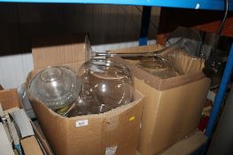 A collection of various table glassware, vases, coloured glass bowls, etc.