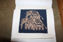 Four unframed studies on silk depicting elephants