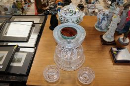 A Portmeirion 'Botanic garden' twin handled pot and cover, a John Lewis bowl, a cut glass bowls