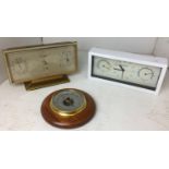 Three barometers including two clock barometers - Swiss brass-cased oblong mantel clock 26 x 14cm