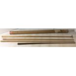 Four snooker items including three cues and a cue rest (in cardboard tube CWH Ref: N06)