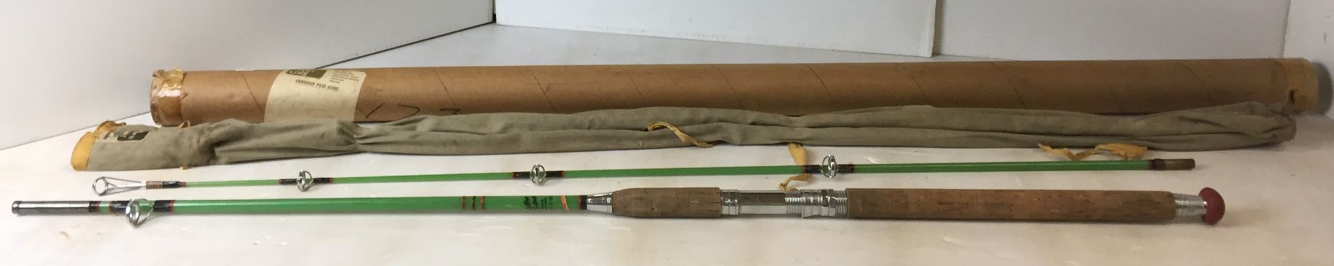 A Milbro Albatross F175/2-8Ft Sol-Glass fishing rod and canvas bag (in cardboard tube CWH Ref: N06)