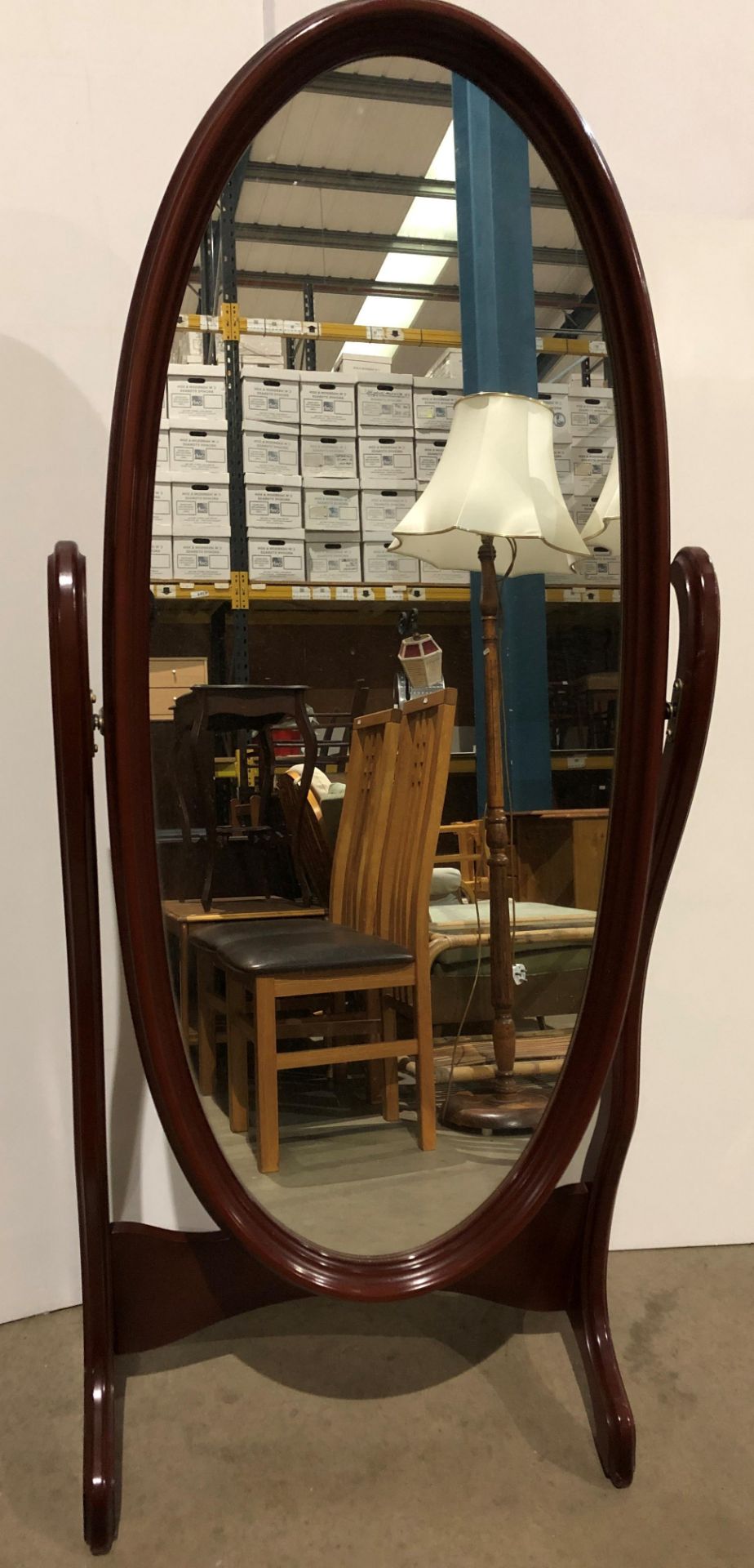A P J Simonyx mahogany-finish cheval mirror,
