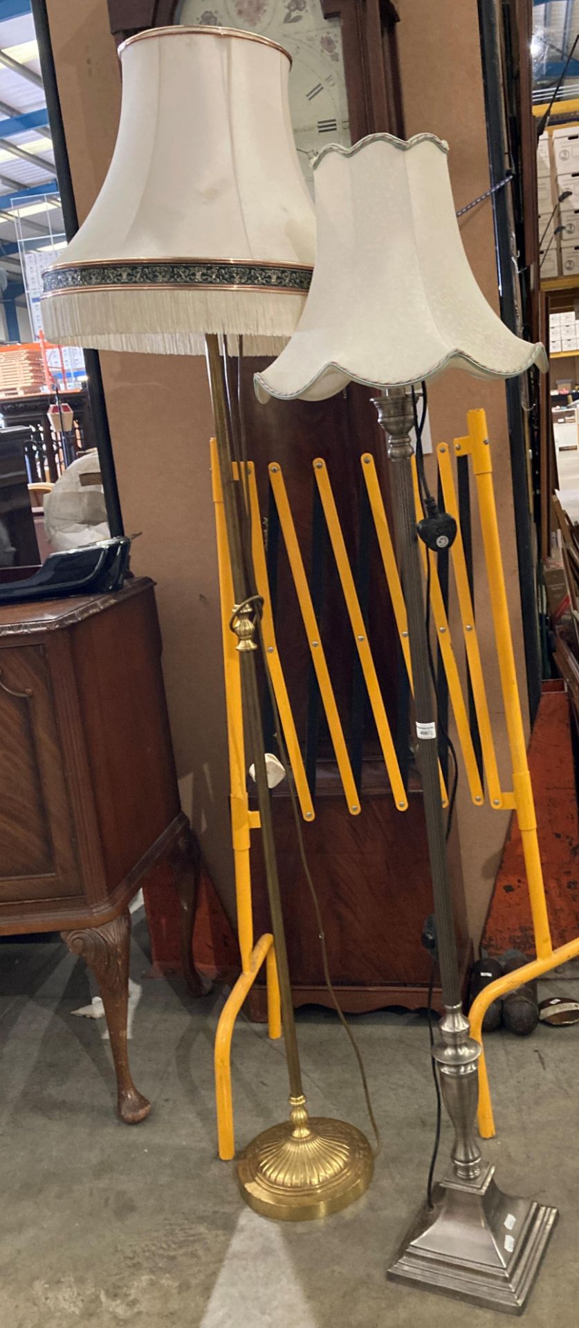 Two standard lamps; one brass,