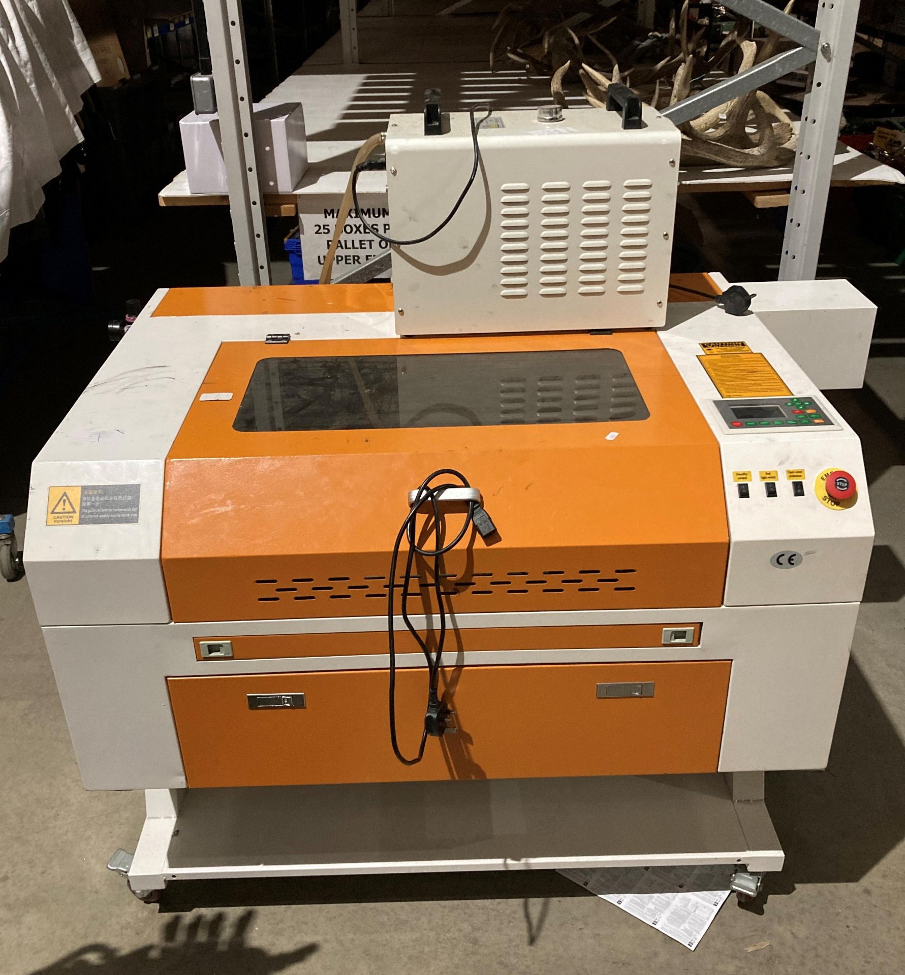 Unbranded Chinese laser cutter with rotary attachment and CW-3000 ...