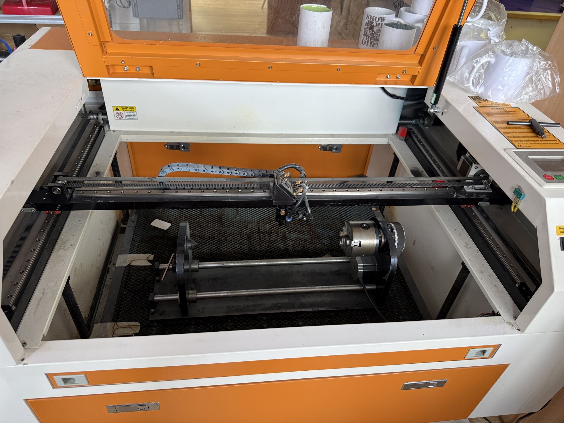 Unbranded Chinese laser cutter with rotary attachment and CW-3000 ...