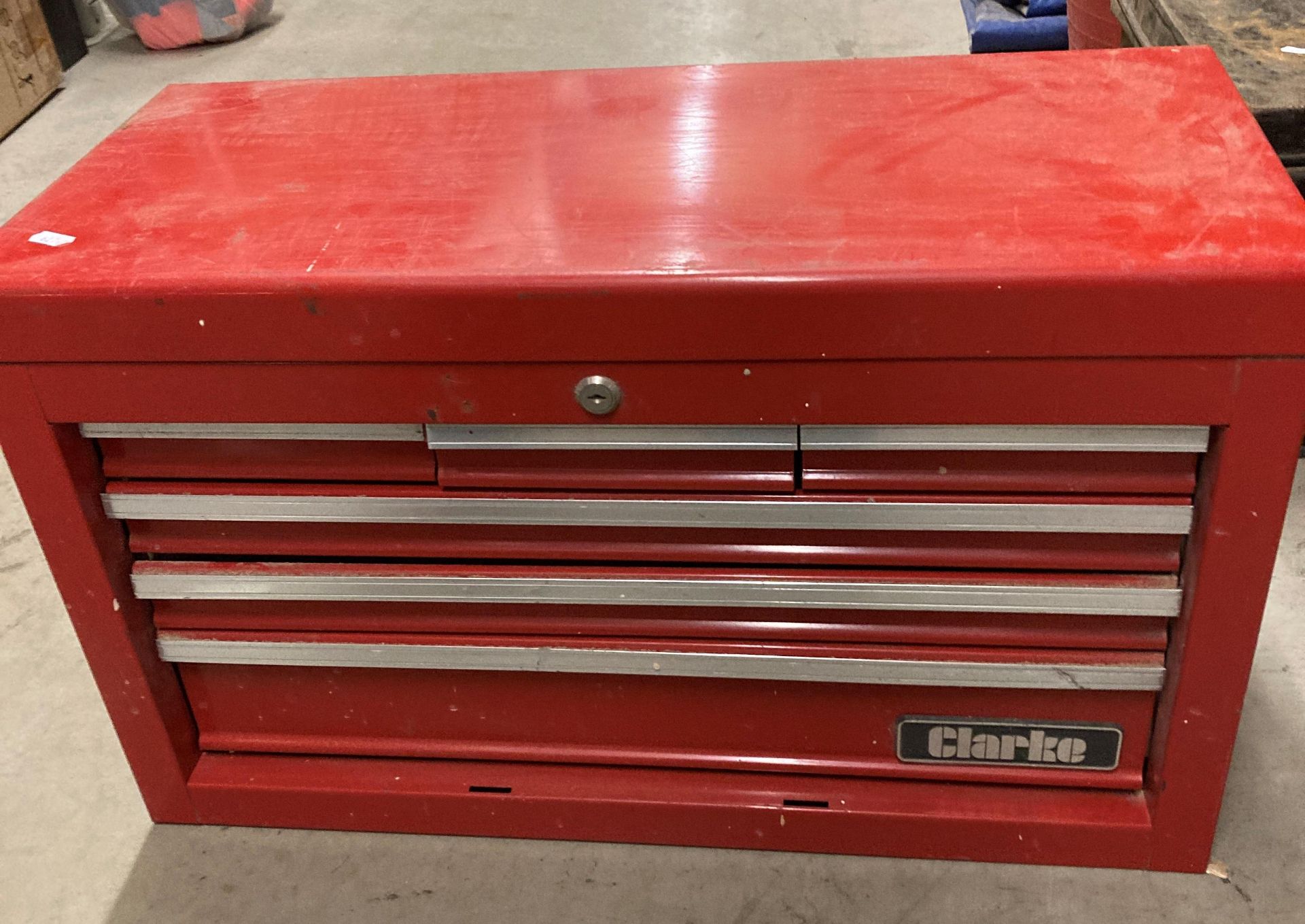 Large Clarke 7 tray tool chest (66cm x 39cm x 30cm) with a selection of tools - some new (CWH REF: