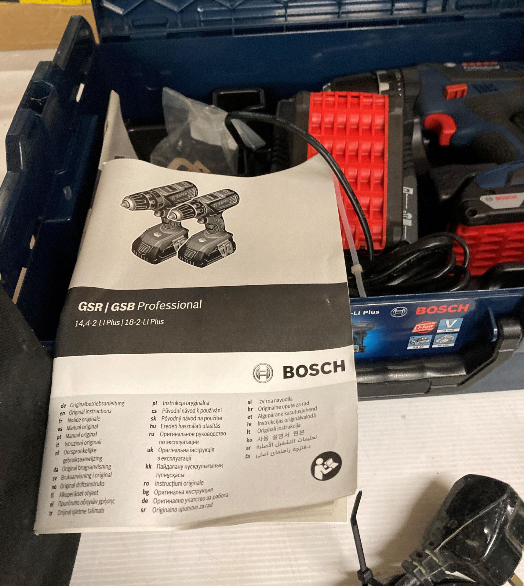 A Bosch GSB 18-2-Li Plus professional cordless drill, complete with charger, two batteries, - Image 2 of 2
