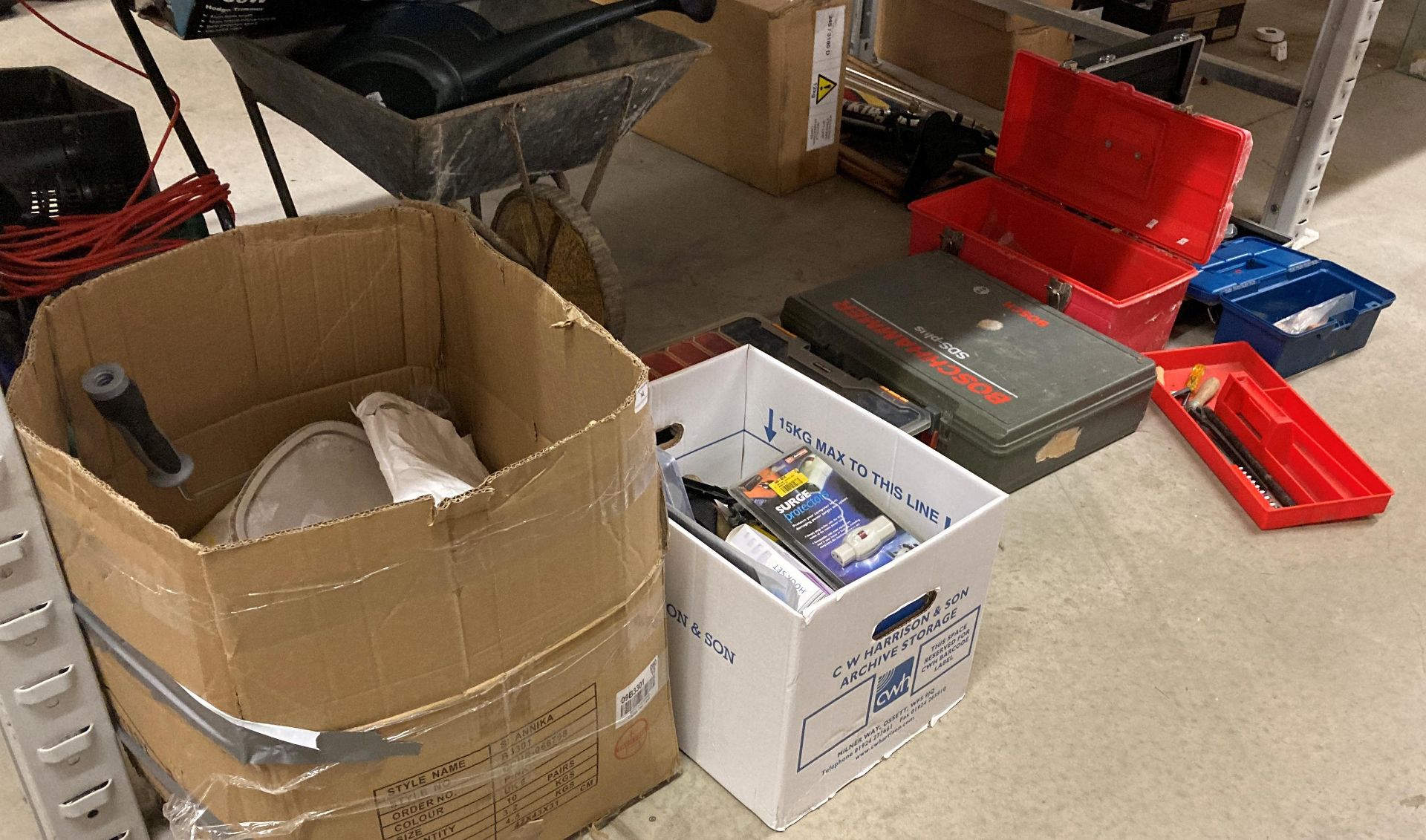 Contents to under rack - Bosch hammer drill box, tool boxes and any contents,