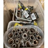 Contents to box - assorted new and used sockets and wrenches (CWH Ref: E12)