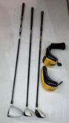 Three TaylorMade RBZ golf clubs, men's left handed, 1 driver 10.