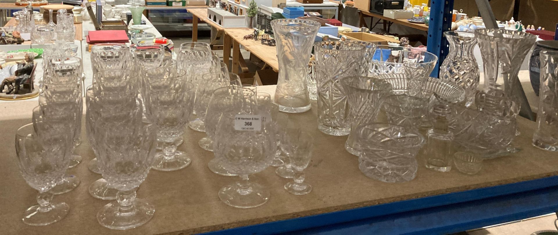 Waterford Crystal wine and spirit glasses and a quantity of glass vases, etc.