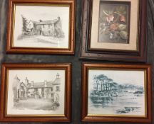 Four framed pictures including three Lake District prints one being Beatrix Potter's Hilltop 30 x