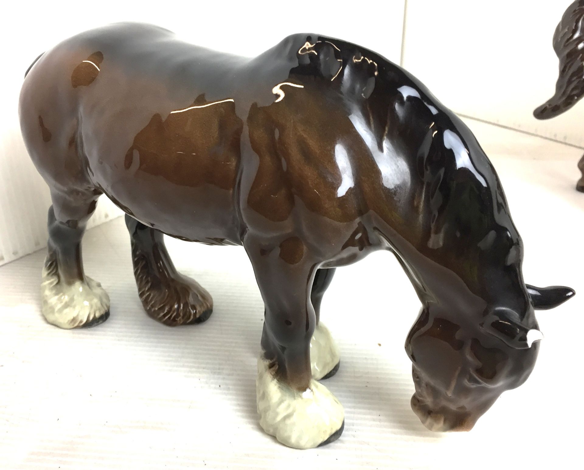 Four items including three Beswick animals including bay prancing stallion19cm high (repair to - Image 6 of 14