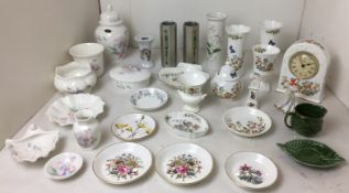 Thirty plus ceramic items by Aynsley including Cottage Garden clock 15cm high,