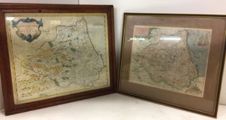 Two framed antique map prints of the Bishoprick of Durham one by Robert Morden 52 x 45cm and the
