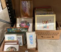 Contents to three boxes - a large quantity of smaller framed pictures,