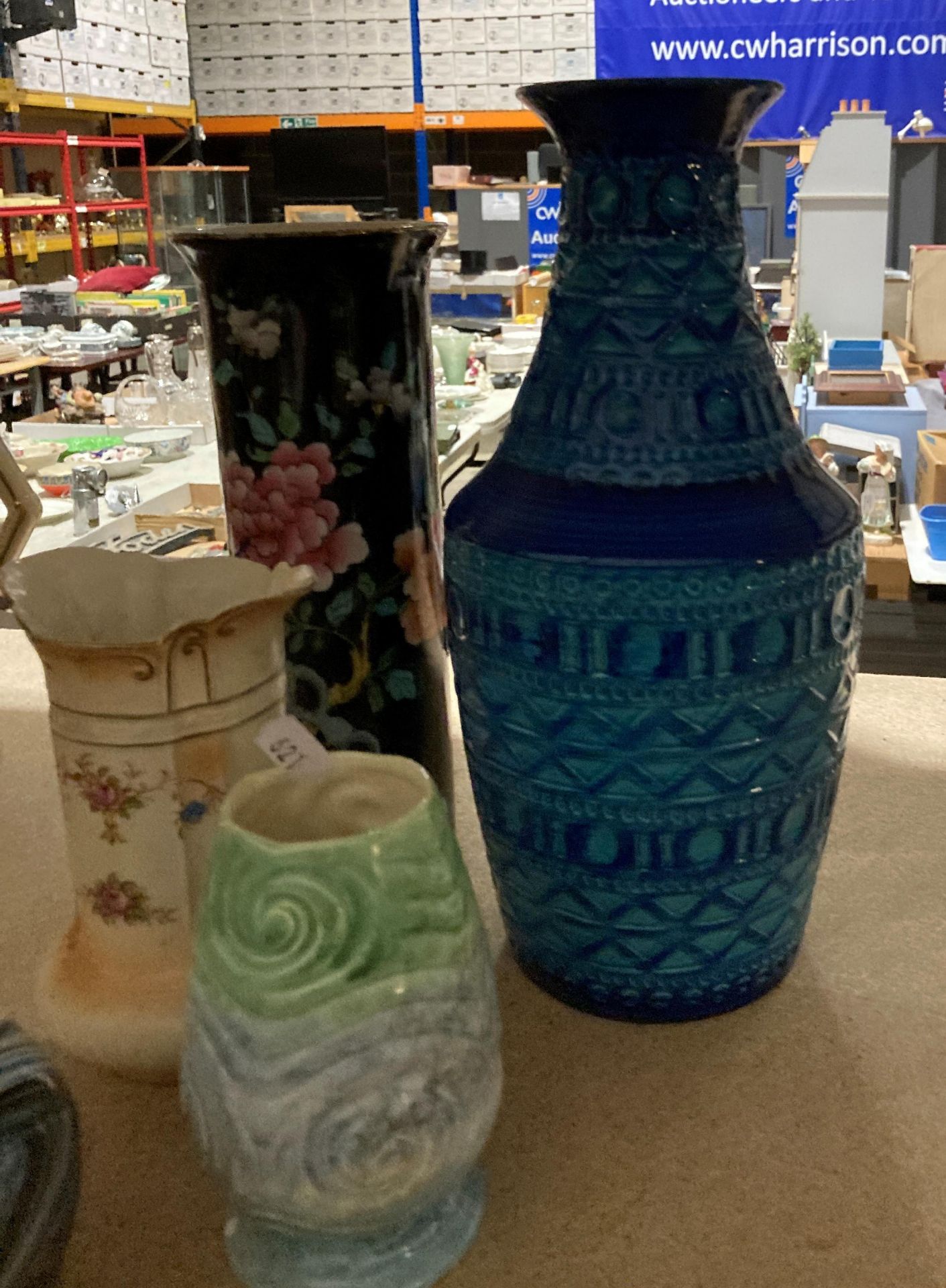 A blue patterned West German vase, pattern no BAY606-30, 30cm high, - Image 2 of 4