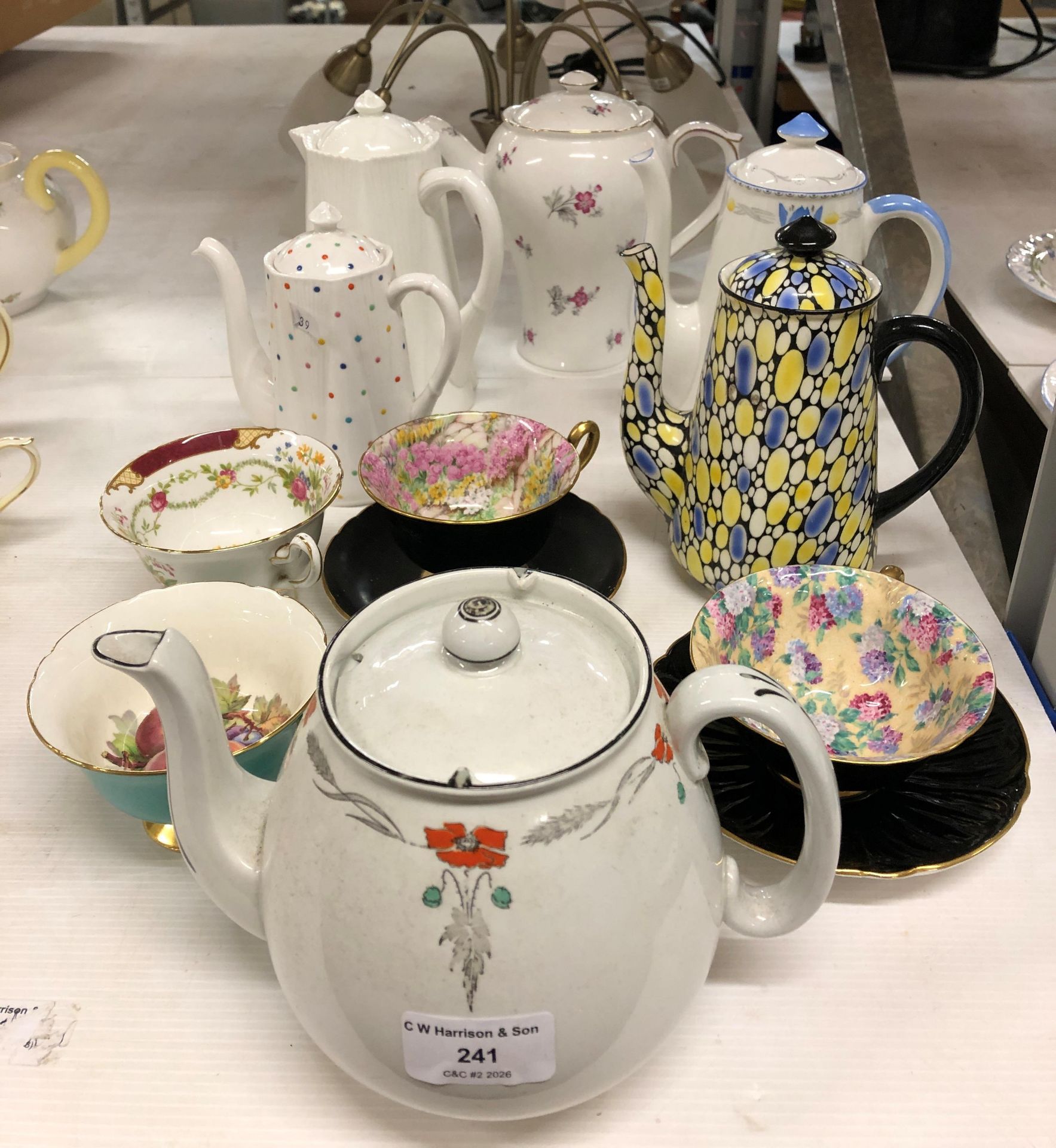Five Shelley coffeepots and one teapot,