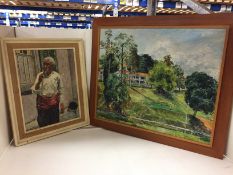 Two framed oil paintings including workman with red sash signed indistinct first name Wilson 1963