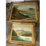 Two same style ornate gilt-framed oil paintings of Crestone Rock Torquay by W Sanderson 73 x 63cm,