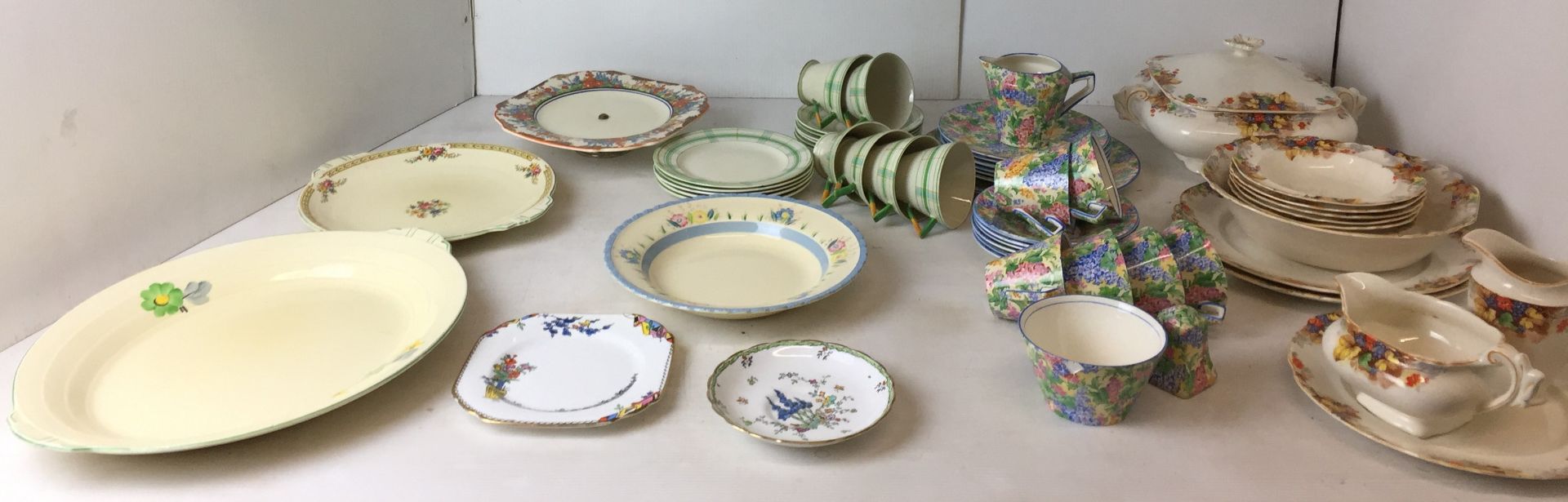 Fifty-eight items including thirteen pieces of C & E Norvile Ware flower and leaf decorated