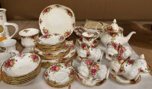 Forty-seven pieces of Royal Albert Old Country Roses part tea service including teapot,