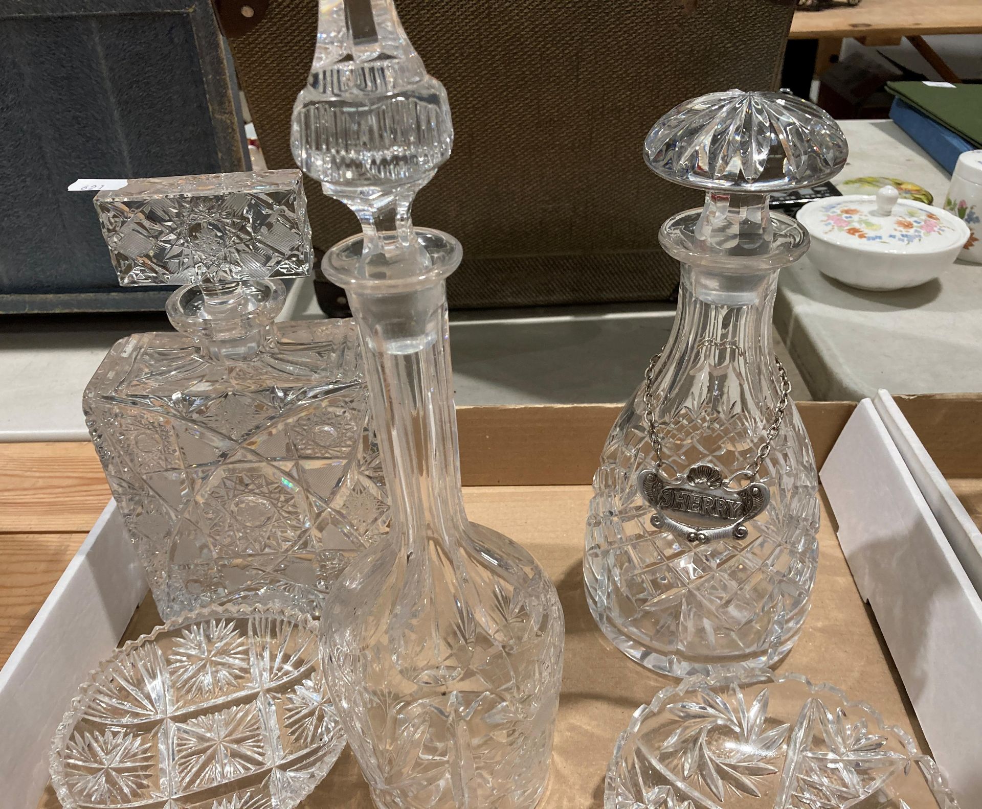 Contents to three trays - a good selection of glassware including a claret jug with plated lid, - Image 4 of 6
