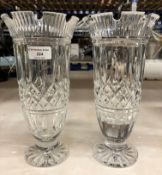 A pair of Waterford Crystal Lismore thistle vases, 11" high,