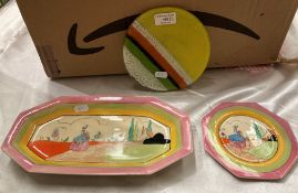 Three items - a Clarice Cliff Bizarre dish, 30cm x 15cm,