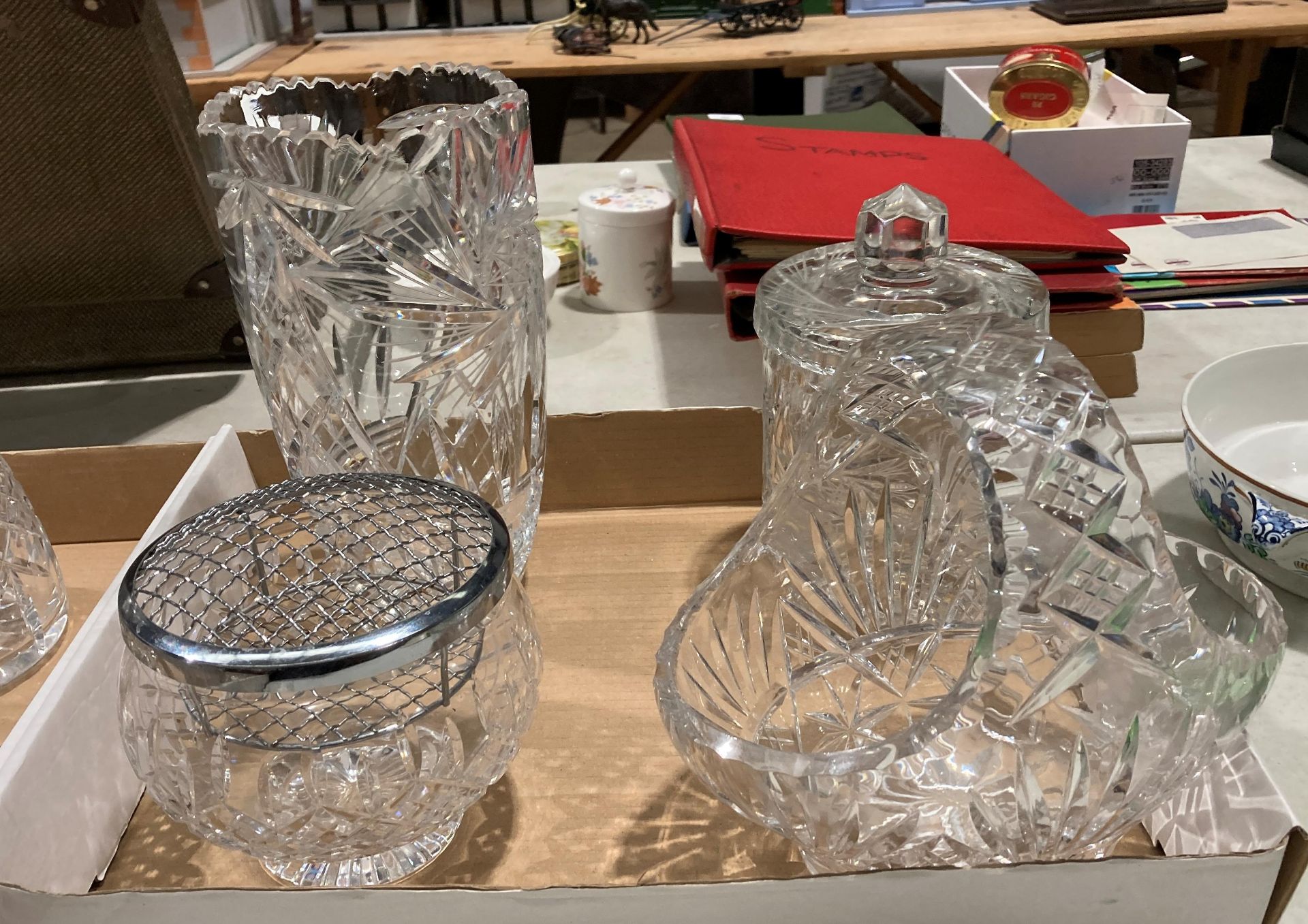 Contents to three trays - a good selection of glassware including a claret jug with plated lid, - Image 6 of 6