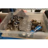 Contents to plastic box; Mappin & Webb five-piece plated teal coffee service,