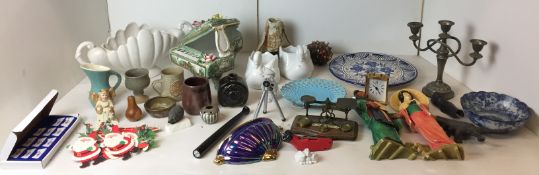 Thirty plus items including antique letter balance scale with weights,