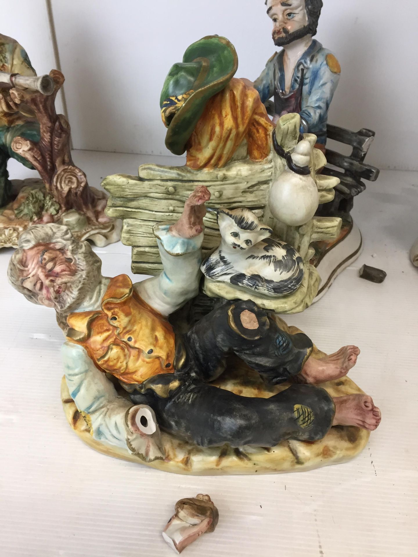 Ten ceramic items including five Capo de Monte figurines from 23 to 28cm high - noticed man with - Image 4 of 6