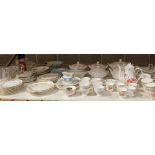 Contents to part of rack - a small quantity of glassware, part dinner services, tureens,