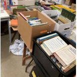 Contents to end of table, six boxes various books, jigsaw puzzles, prints, etc.