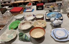 A collection of eight bowls including one by Clarice Cliff Newport Pottery, a Shorter shell vase,