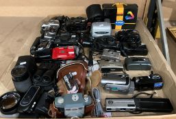 Contents to tray - approximately twenty-three assorted cameras including a Panasonic video camera,