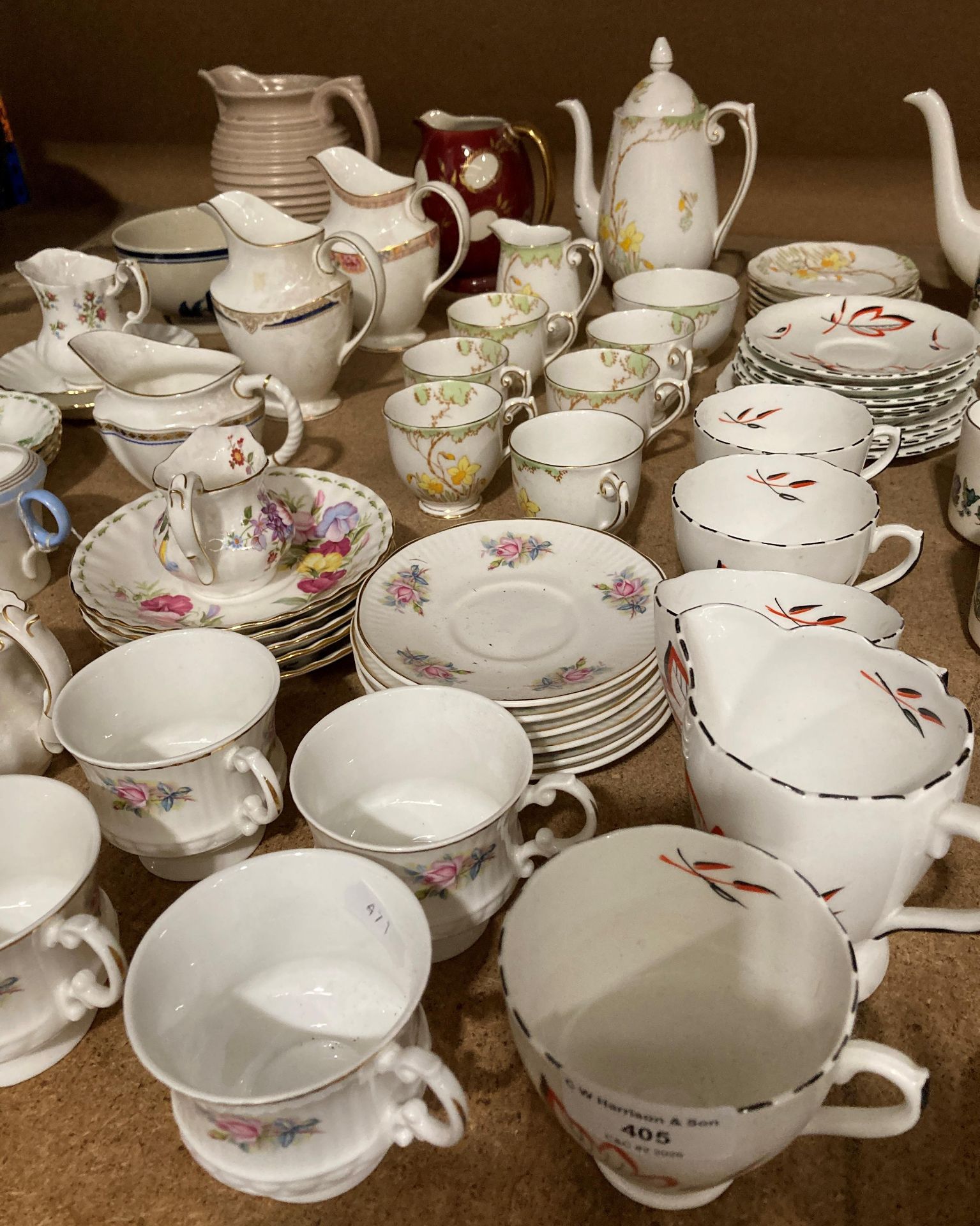 Contents to part of rack - several part tea services including TF&S Phoenix, Mayfair,
