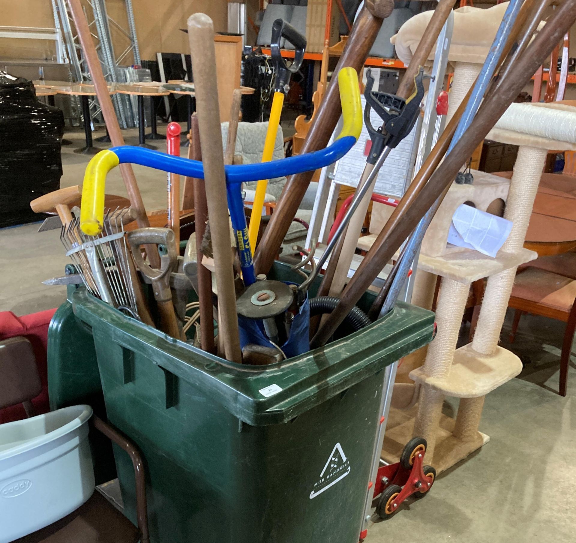Garden tools - spades, shovel, pick, fork, drain rods, etc.