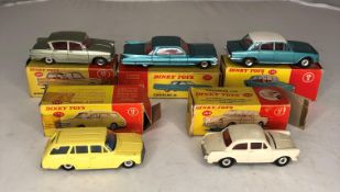 Five boxed Dinky Toys including No.135 Triumph 2000, No.141 Vauxhall Victor Estate Car, No.